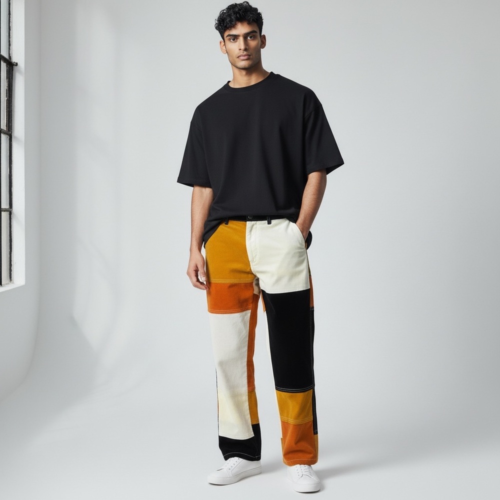 Colorblock Velvet Patchwork Pants - image 2